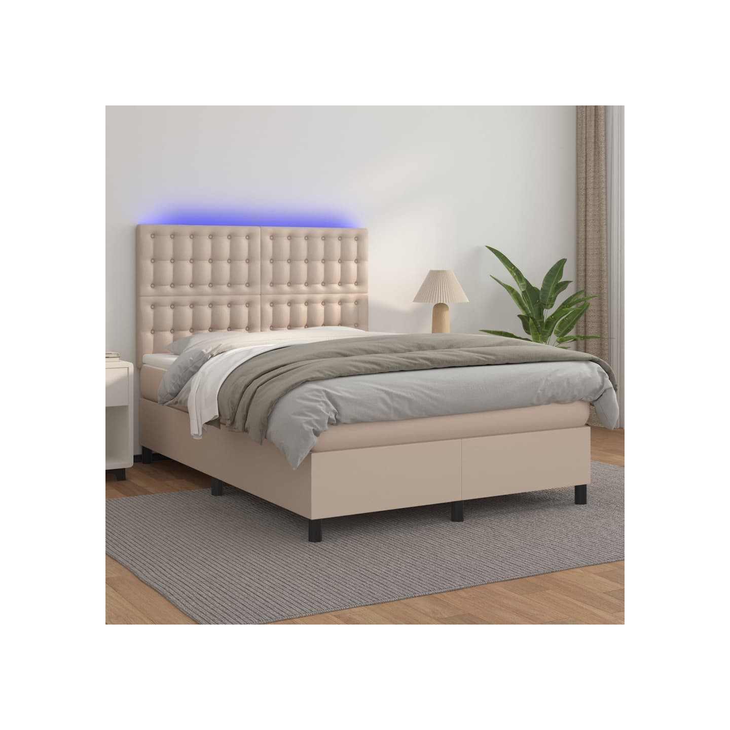 Sommier à lattes de lit avec matelas LED Cappuccino 140x200 cm