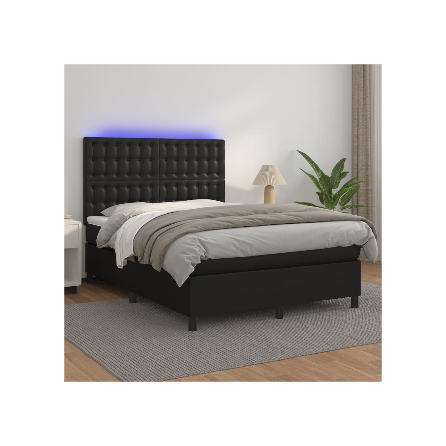Sommier à lattes de lit avec matelas et LED Noir 140x200 cm