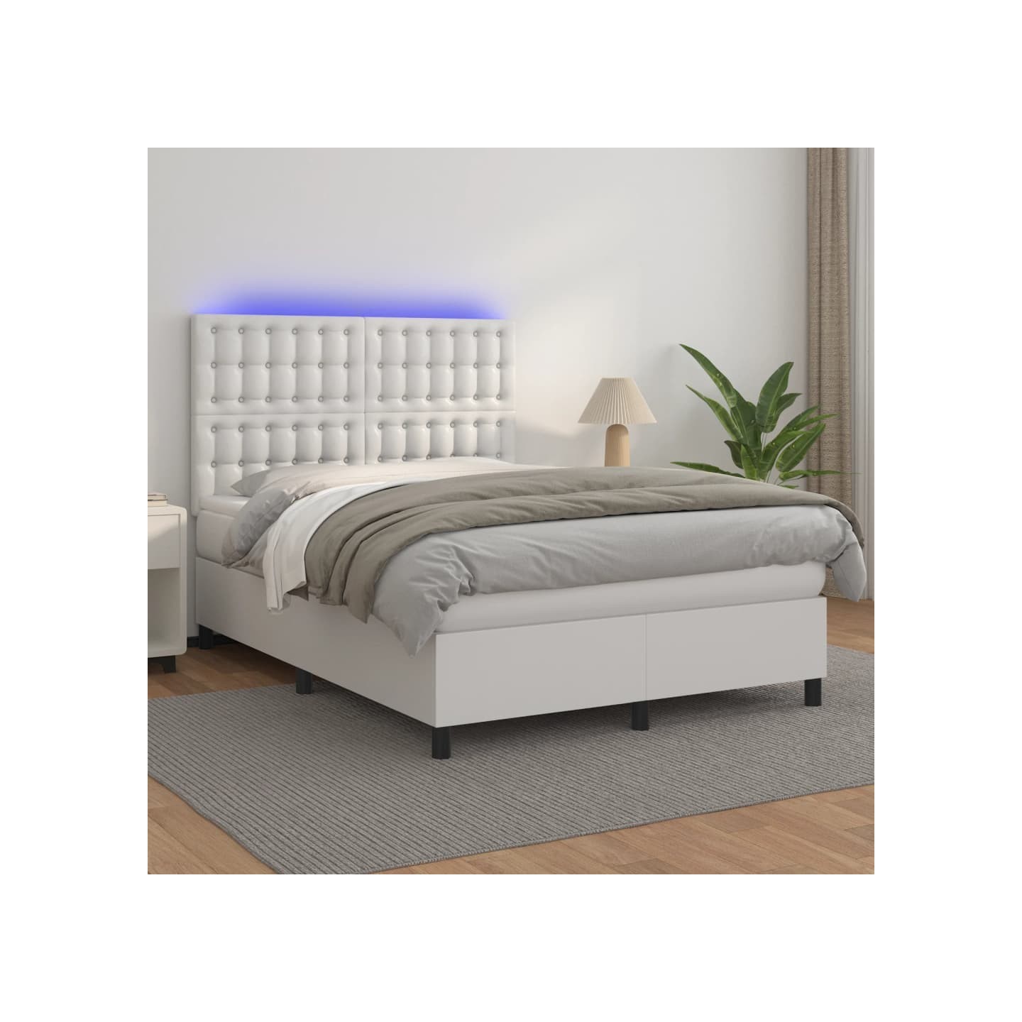 Sommier à lattes de lit avec matelas et LED Blanc 140x200 cm