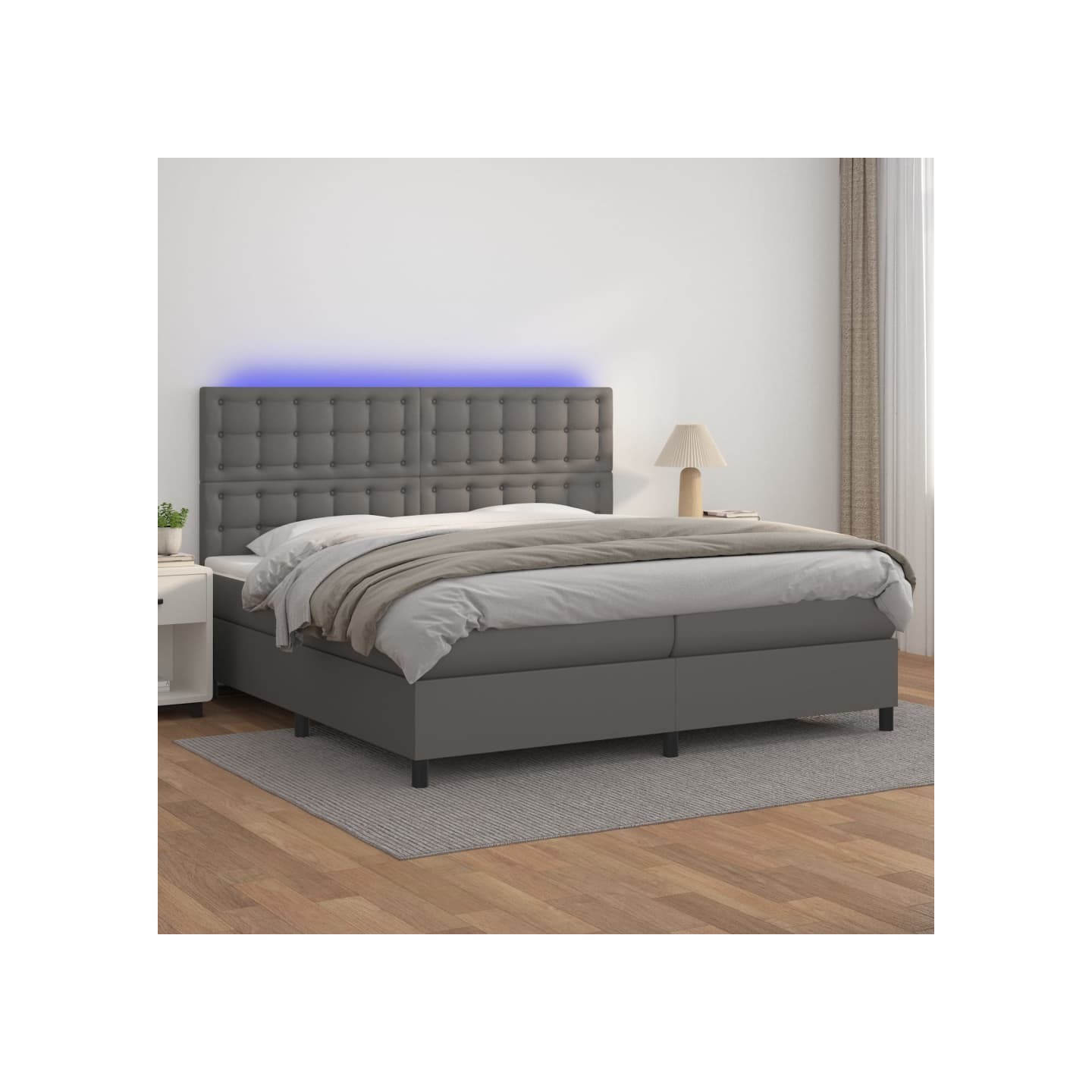 Sommier à lattes de lit avec matelas et LED Gris 200x200 cm