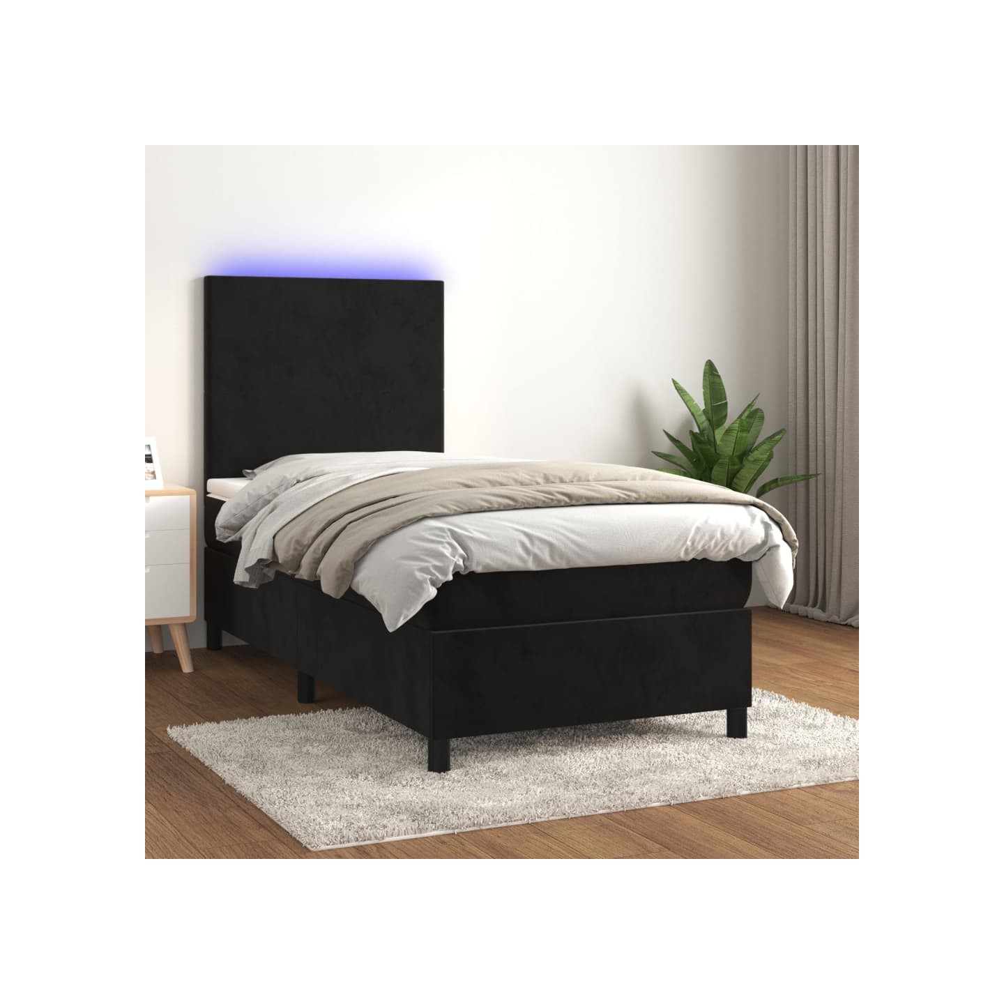Sommier à lattes de lit avec matelas LED Noir 90x190 cm Velours
