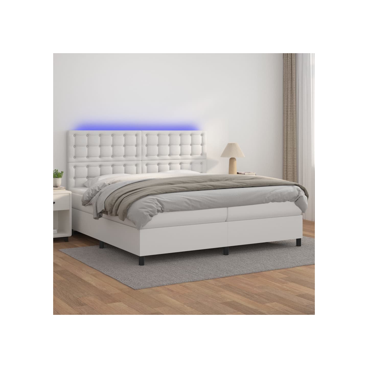 Sommier à lattes de lit avec matelas et LED Blanc 200x200 cm