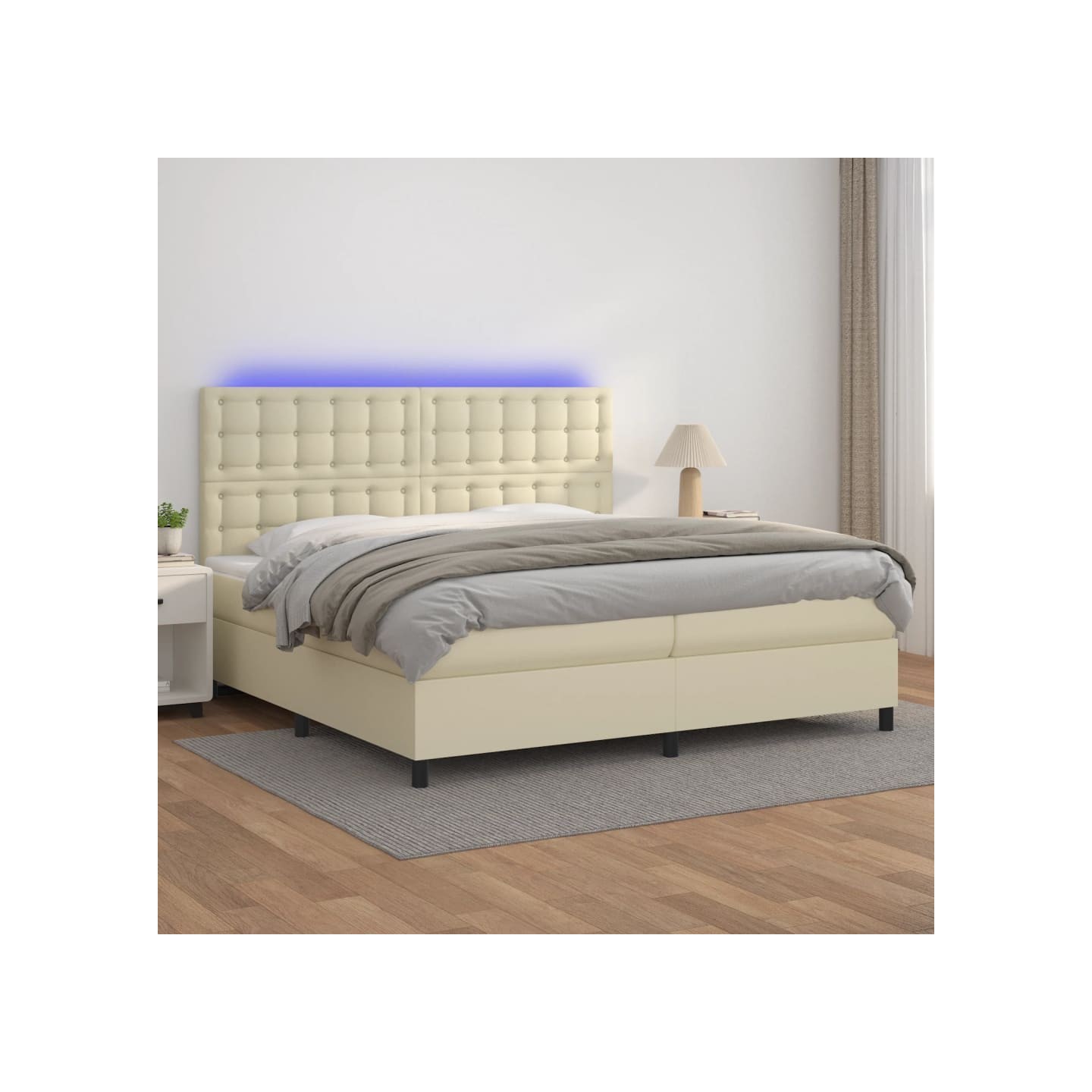 Sommier à lattes de lit avec matelas et LED Crème 200x200 cm