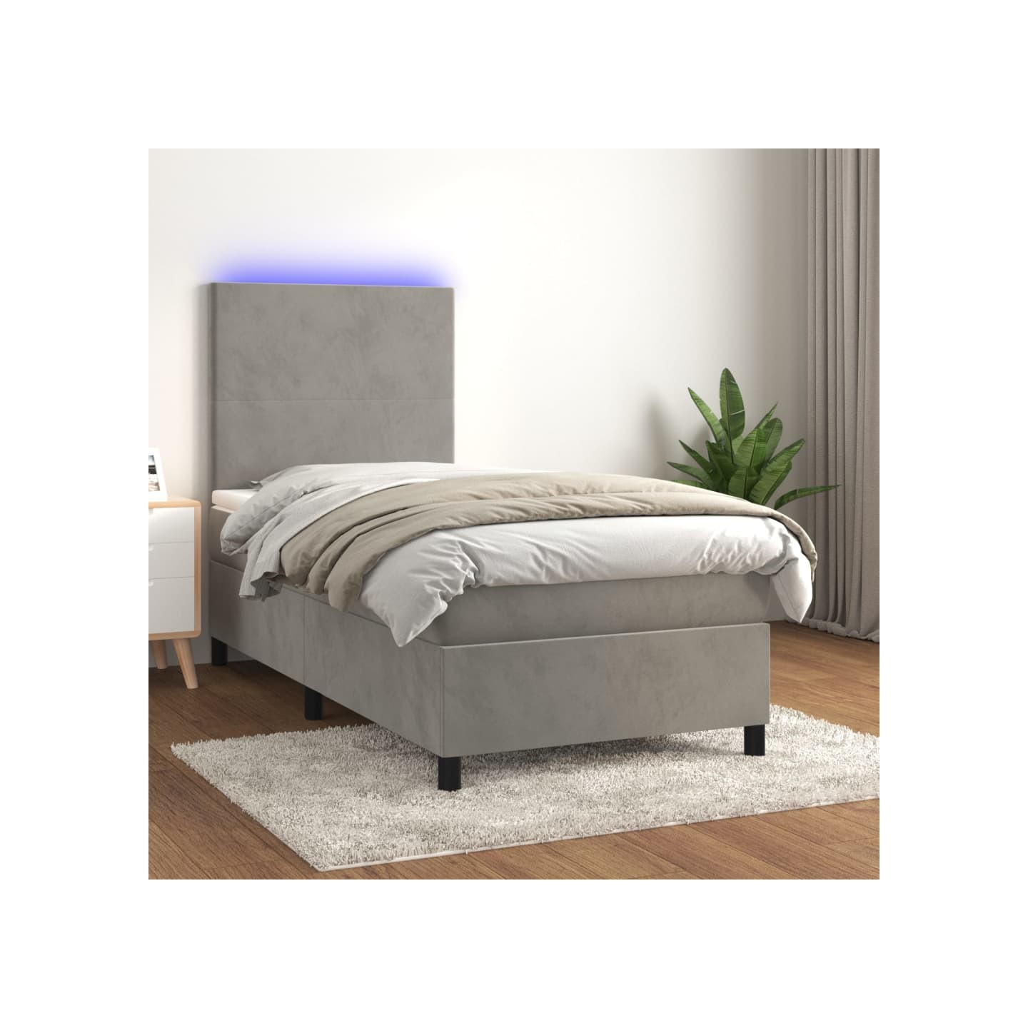 Sommier à lattes de lit avec matelas LED Gris clair 100x200 cm