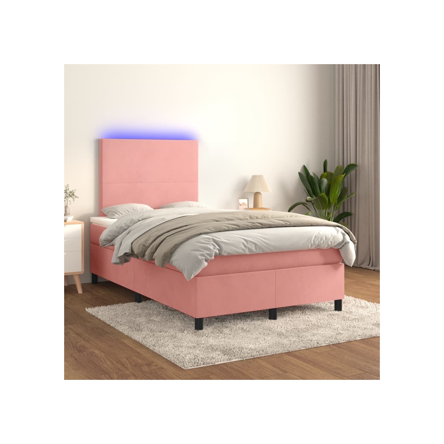 Sommier à lattes de lit et matelas LED Rose 120x200 cm Velours