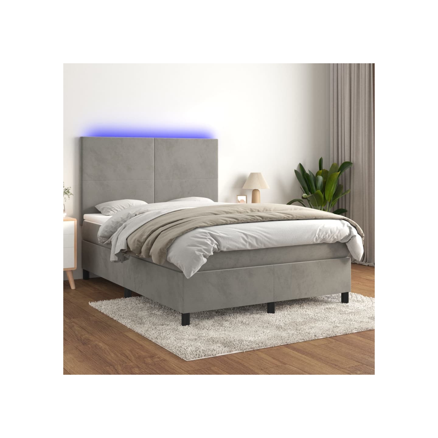 Sommier à lattes de lit avec matelas LED Gris clair 140x190 cm