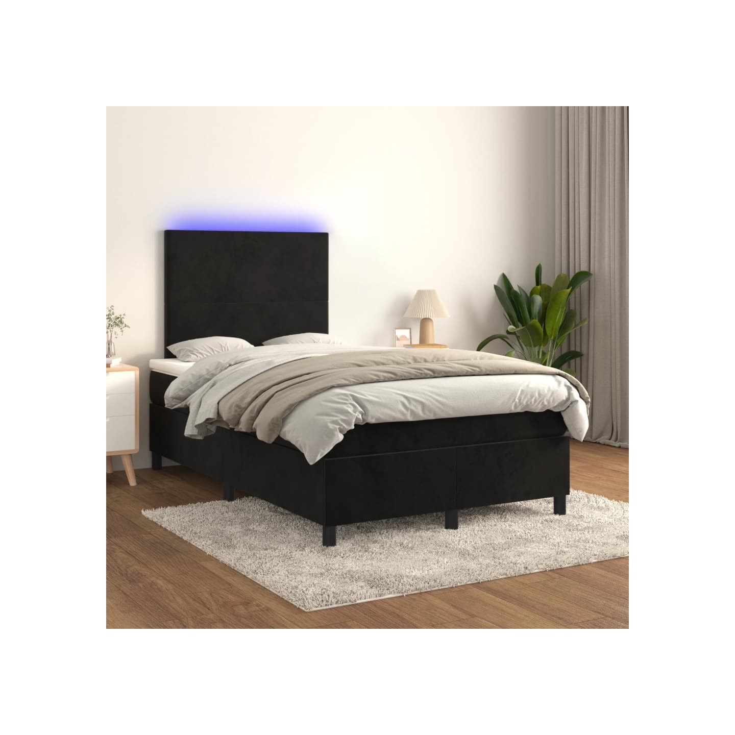 Sommier à lattes de lit et matelas LED Noir 120x200 cm Velours