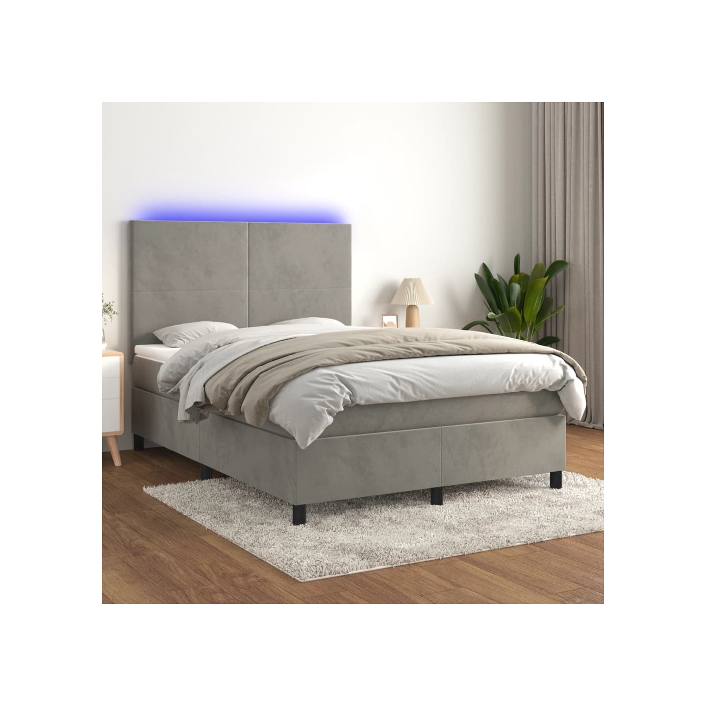 Sommier à lattes de lit avec matelas LED Gris clair 140x200 cm