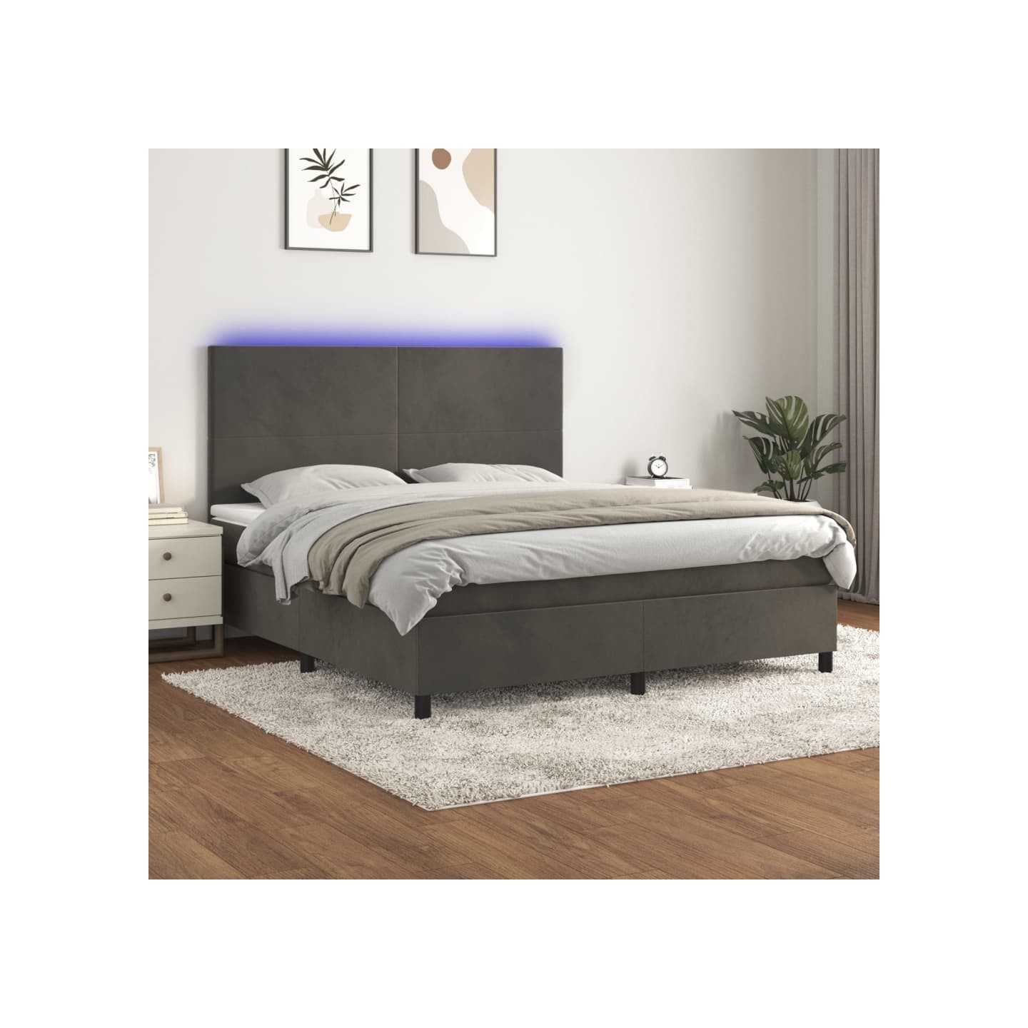 Sommier à lattes de lit et matelas et LED Gris foncé 160x200 cm
