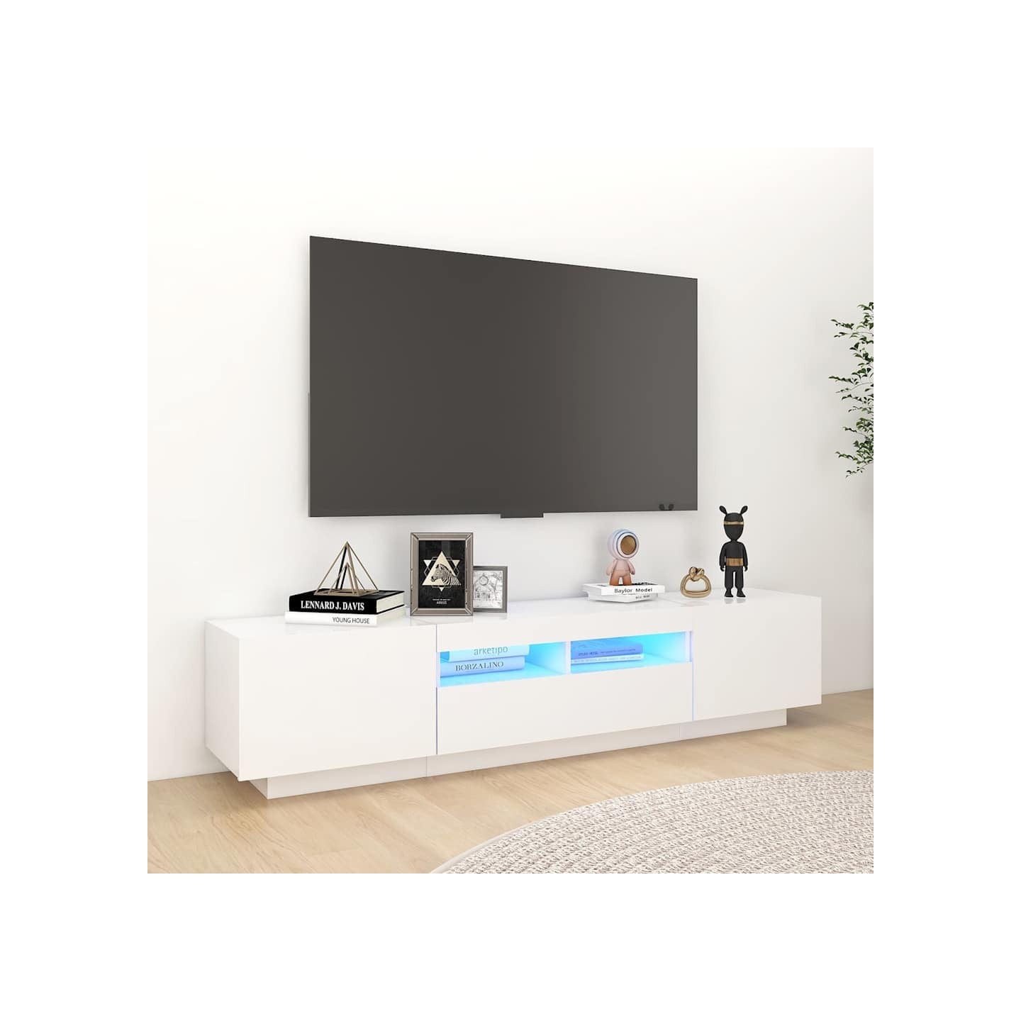Meuble TV avec lumières LED Blanc 180x35x40 cm