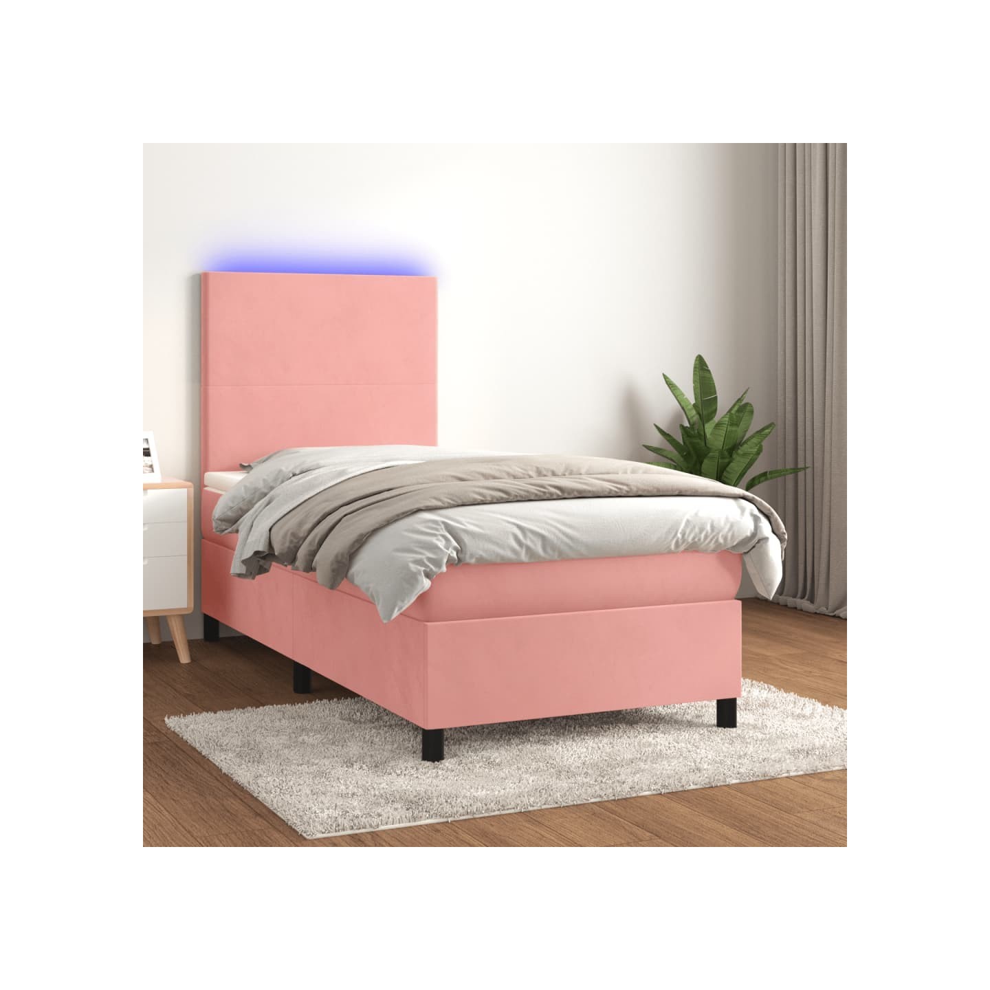 Sommier à lattes de lit et matelas LED Rose 100x200 cm Velours