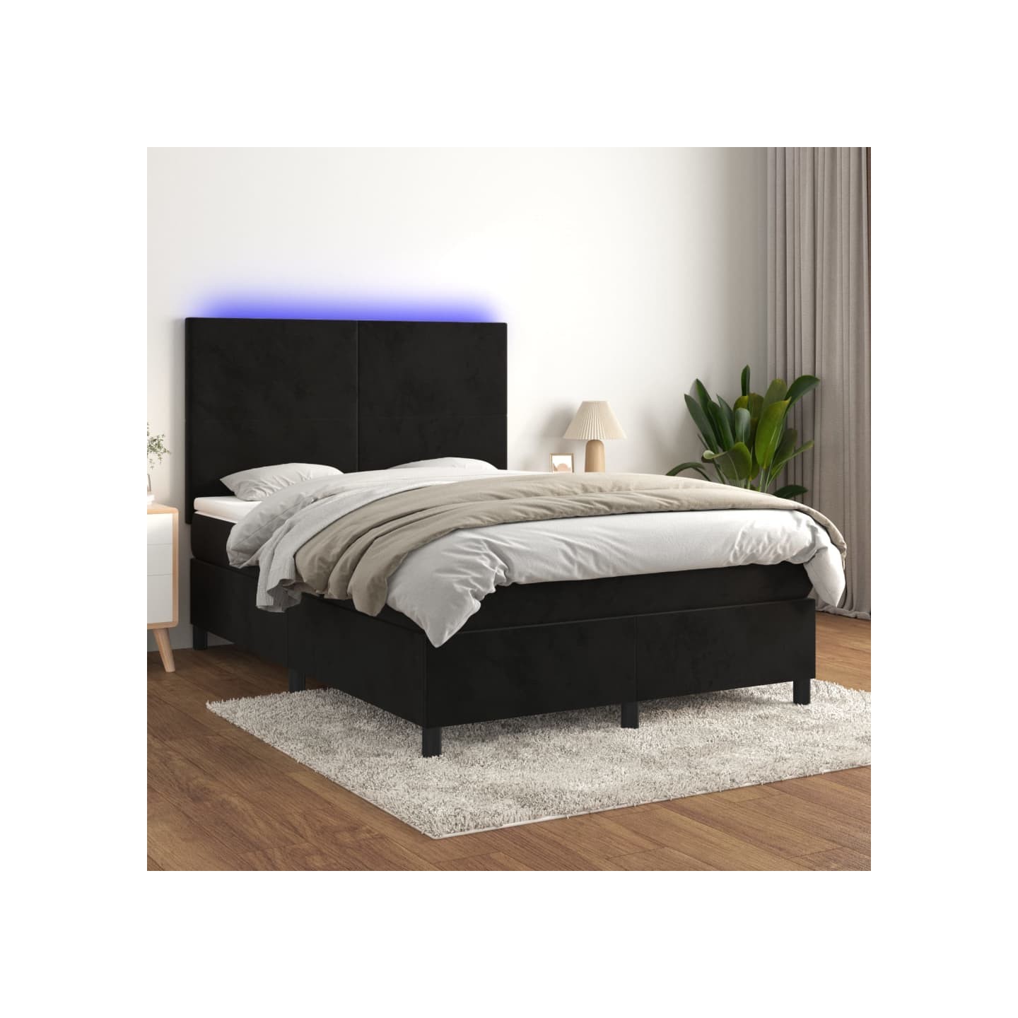 Sommier à lattes de lit et matelas LED Noir 140x190 cm Velours