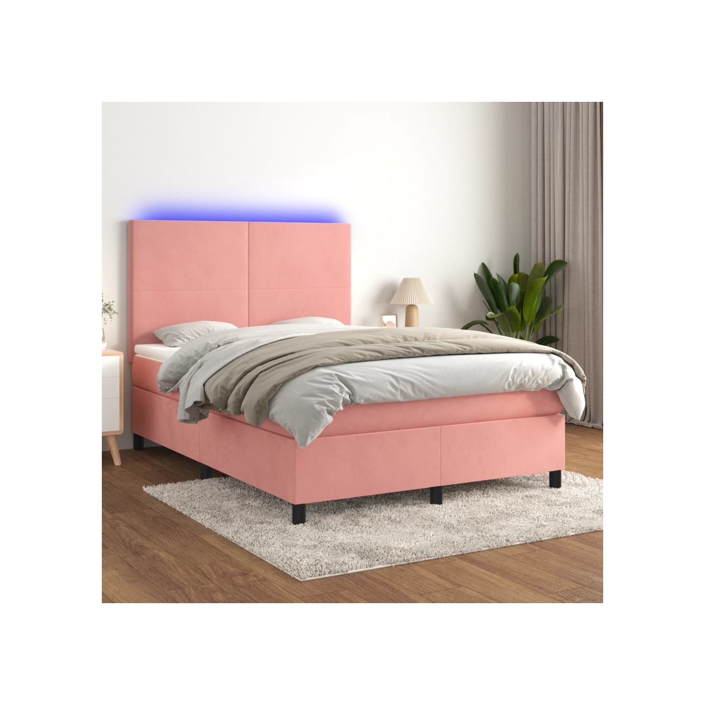 Sommier à lattes de lit et matelas LED Rose 140x200 cm Velours