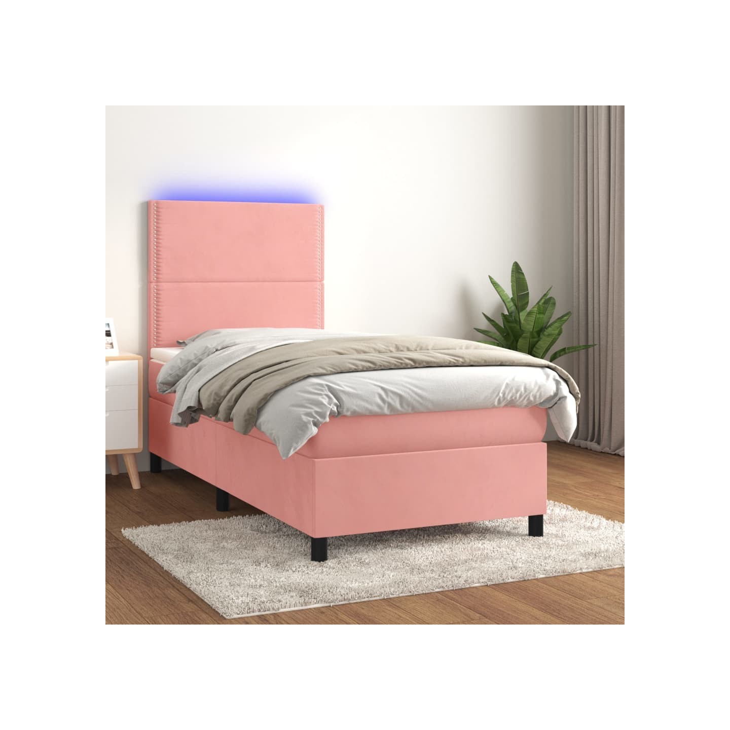 Sommier à lattes de lit avec matelas LED Rose 80x200 cm Velours