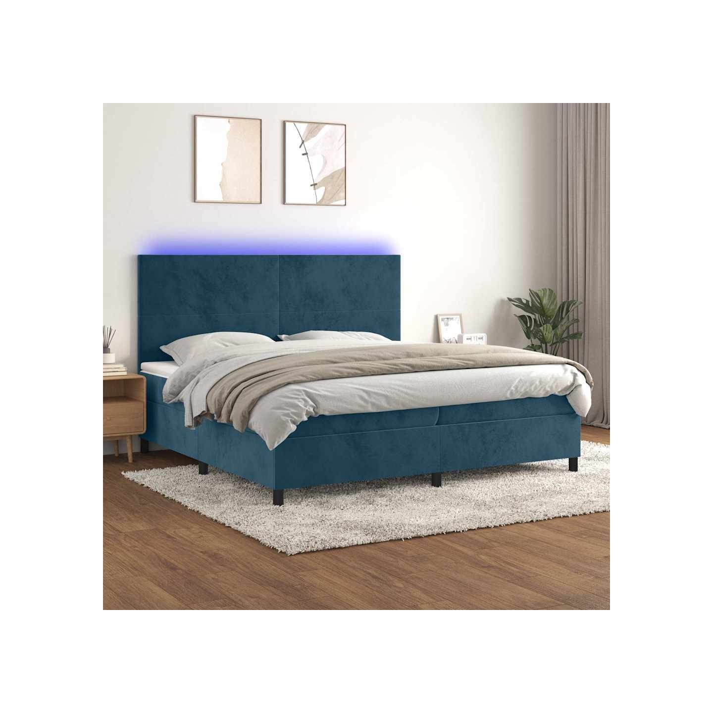 Sommier à lattes de lit avec matelas LED Bleu foncé 200x200 cm