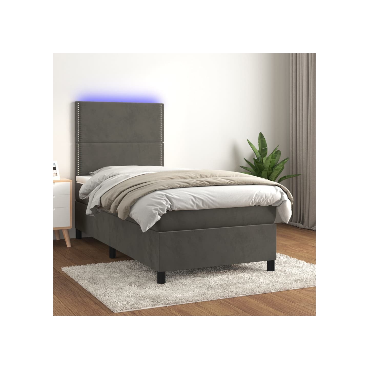 Sommier à lattes de lit avec matelas et LED Gris foncé 90x190cm
