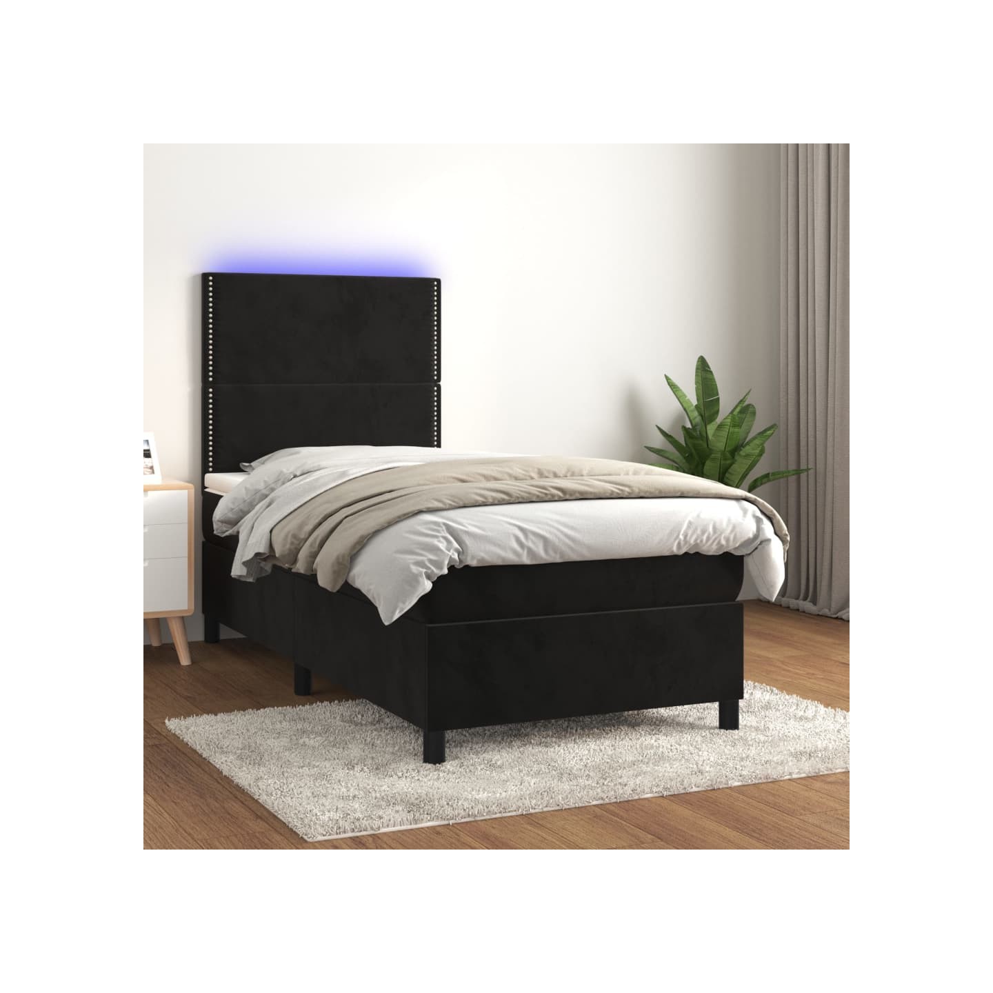 Sommier à lattes de lit avec matelas LED Noir 90x190 cm Velours