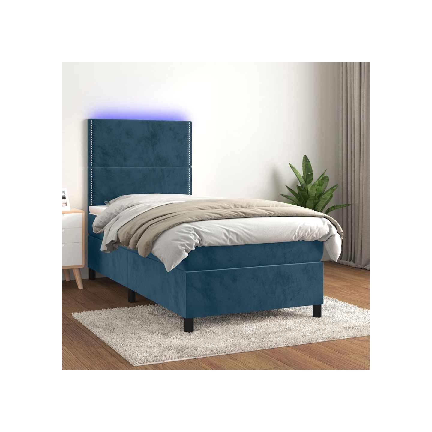 Sommier à lattes de lit matelas et LED Bleu foncé 100x200 cm