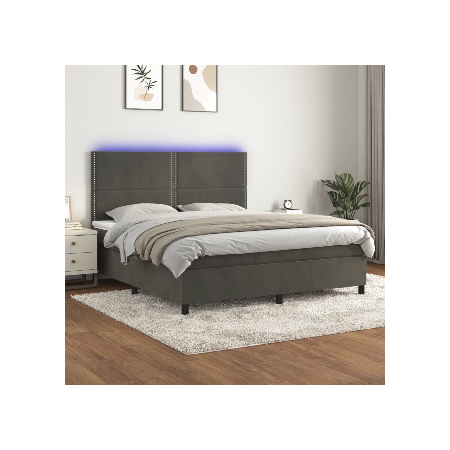 Sommier à lattes de lit matelas et LED Gris foncé 180x200 cm