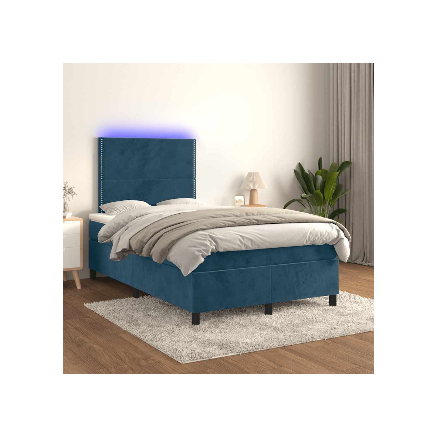 Sommier à lattes de lit matelas et LED Bleu foncé 120x200 cm