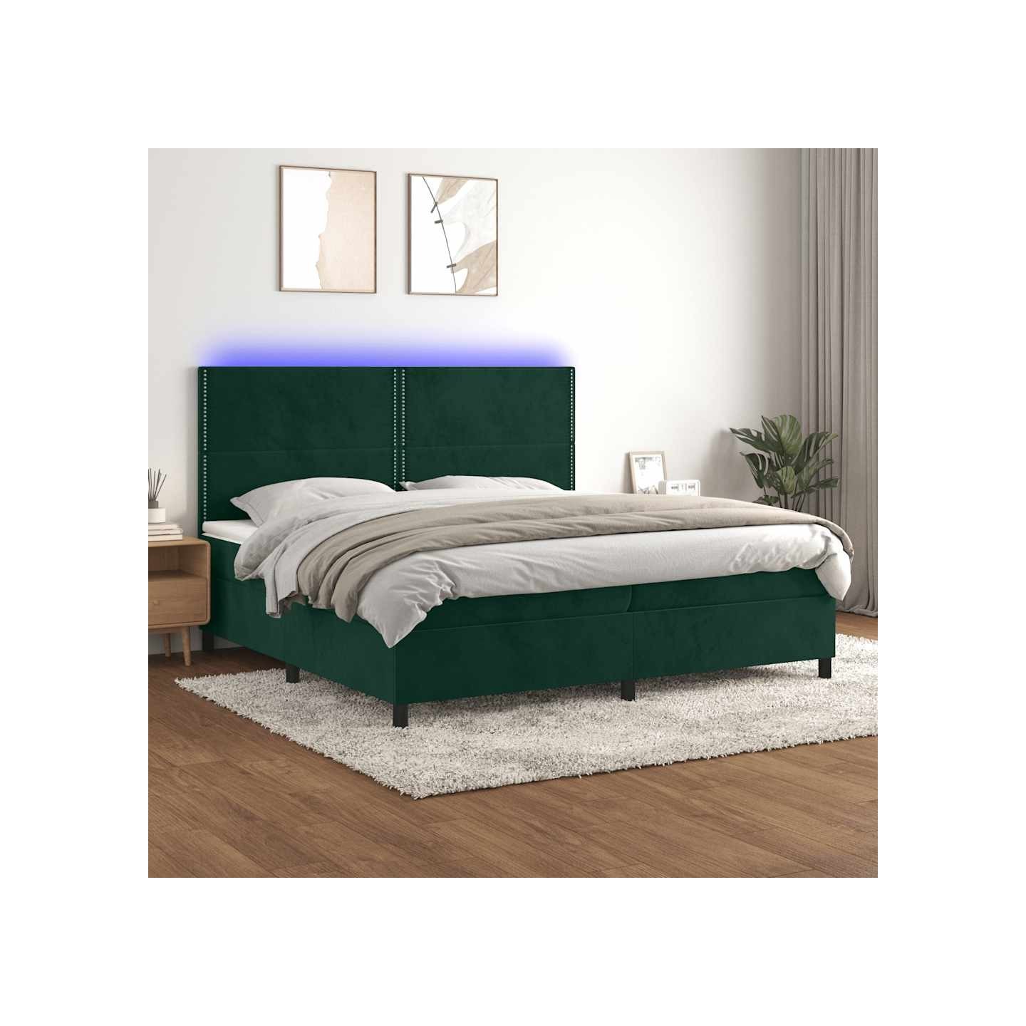 Sommier à lattes de lit matelas et LED Vert foncé 200x200 cm