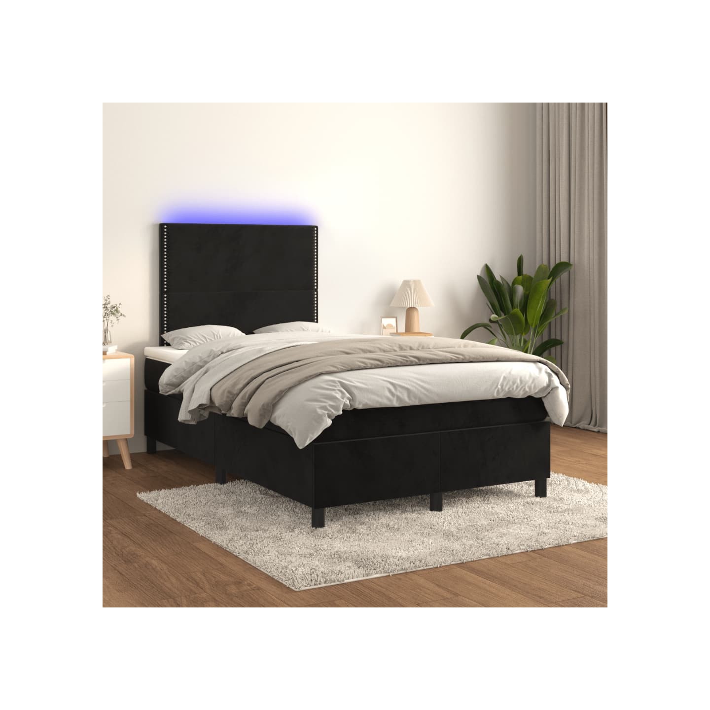 Sommier à lattes de lit matelas et LED Noir 120x200 cm Velours