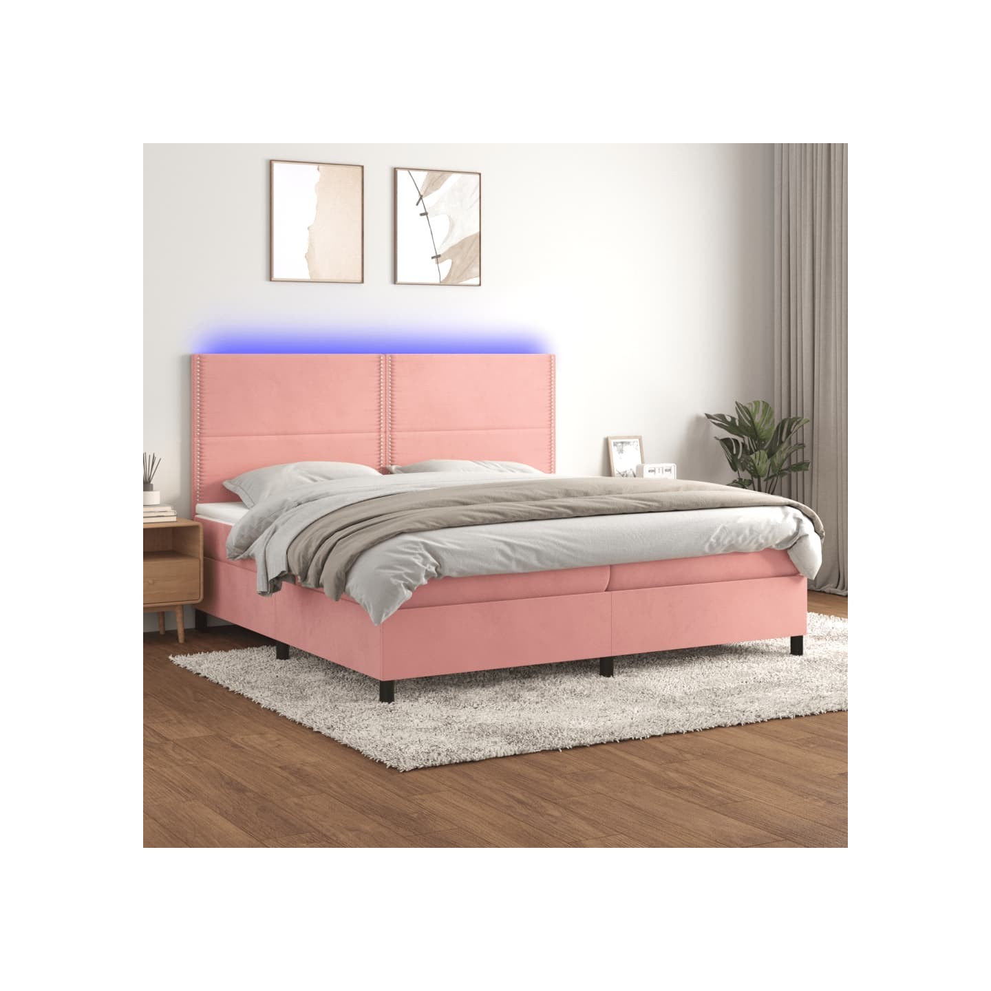 Sommier à lattes de lit matelas et LED Rose 200x200 cm Velours