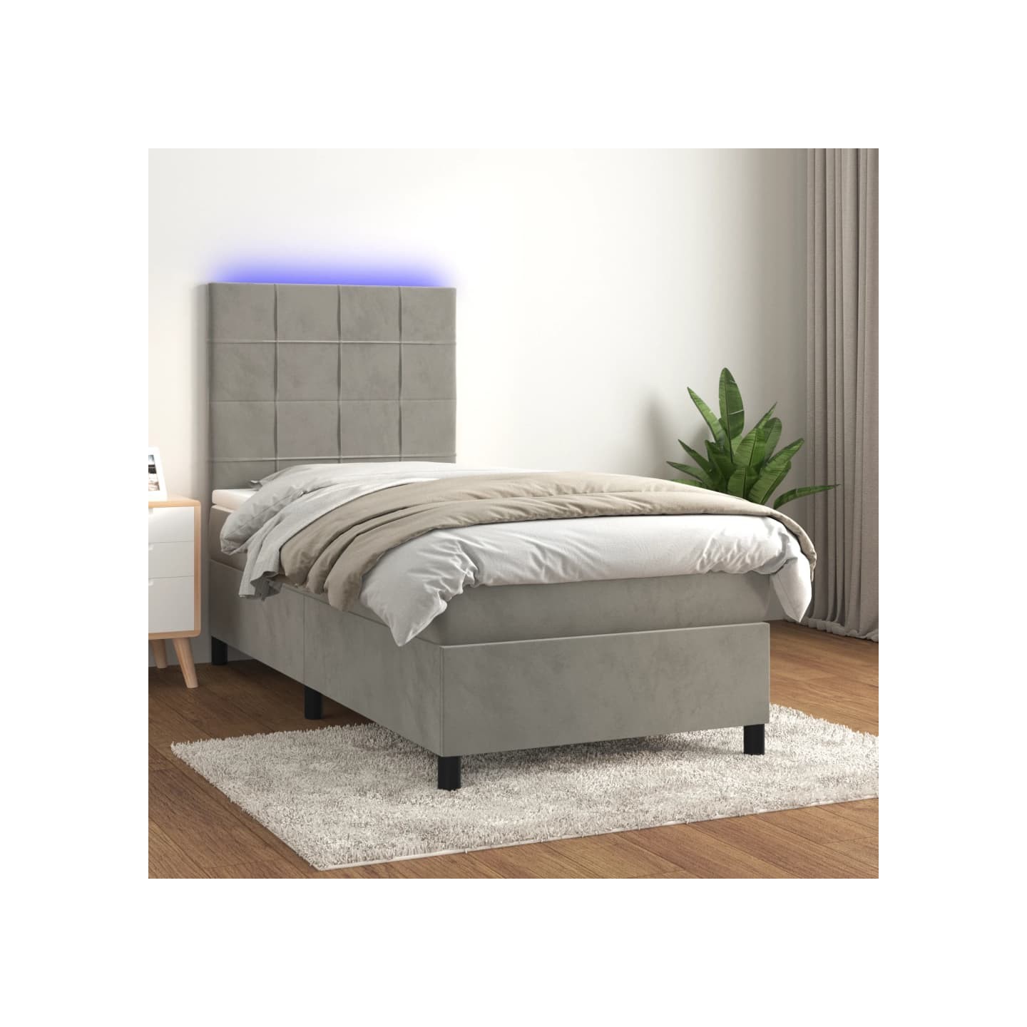 Sommier à lattes de lit et matelas et LED Gris clair 90x200 cm