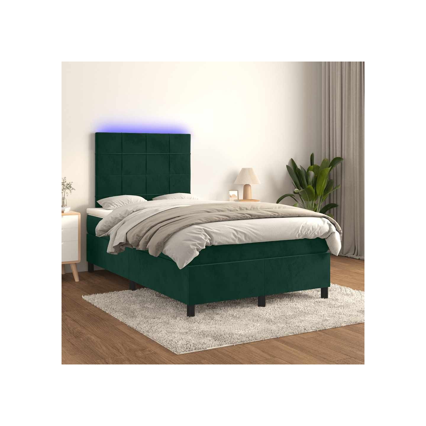 Sommier à lattes de lit matelas et LED Vert foncé 120x200 cm