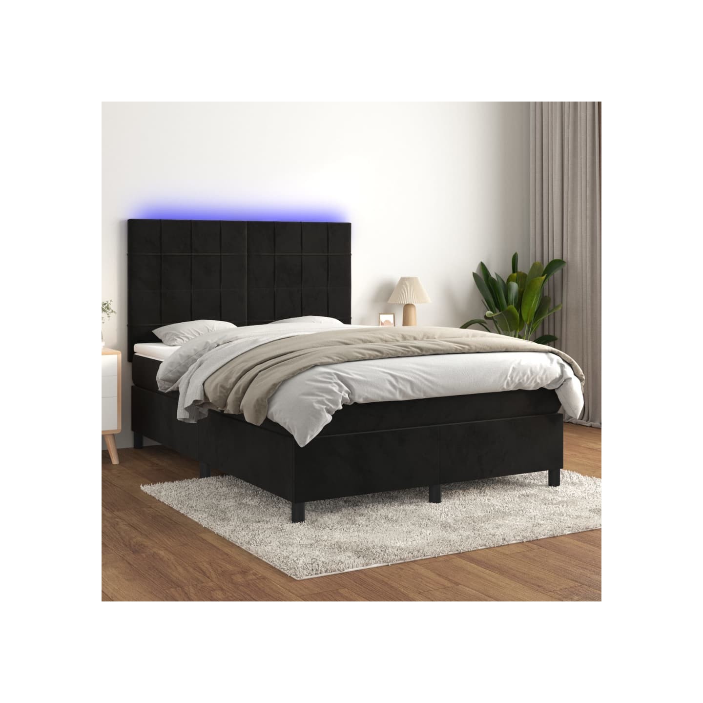 Sommier à lattes de lit matelas et LED Noir 140x190 cm Velours