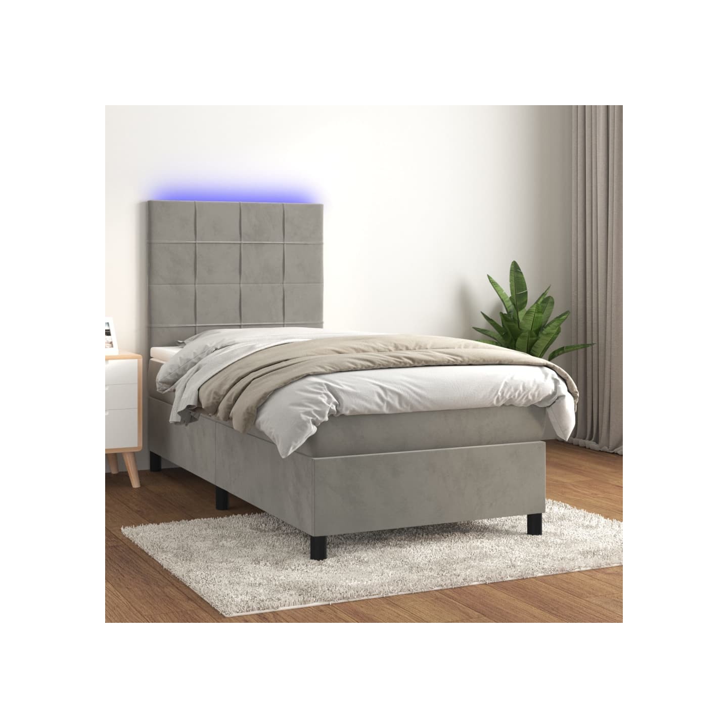 Sommier à lattes de lit matelas et LED Gris clair 100x200 cm