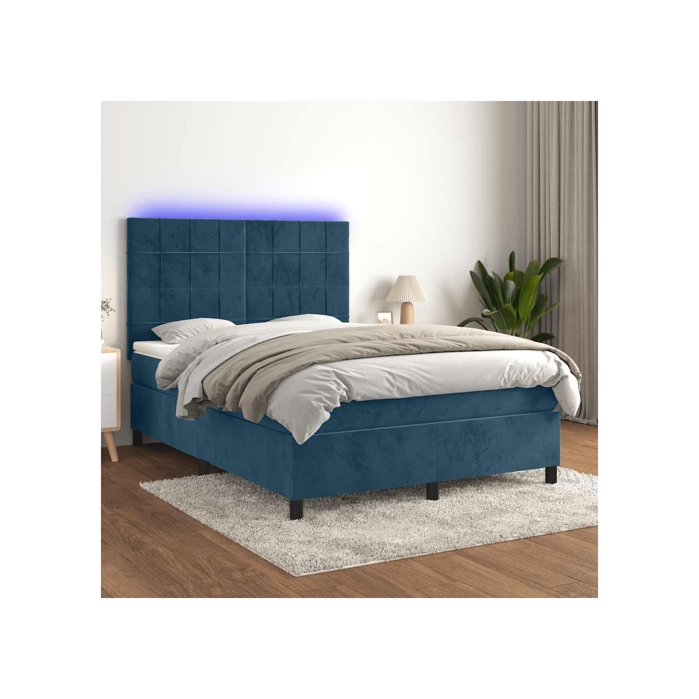 Sommier à lattes de lit matelas et LED Bleu foncé 140x190 cm