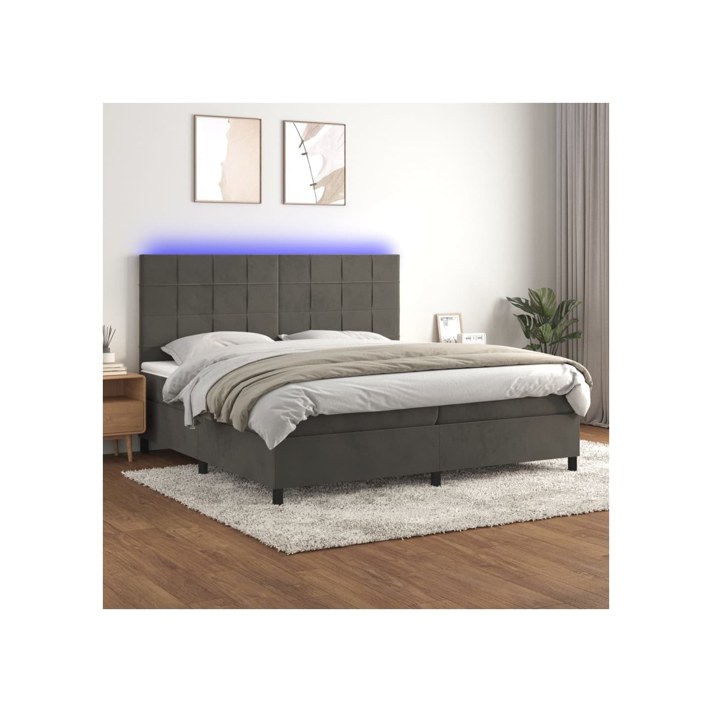 Sommier à lattes de lit matelas et LED Gris foncé 200x200 cm