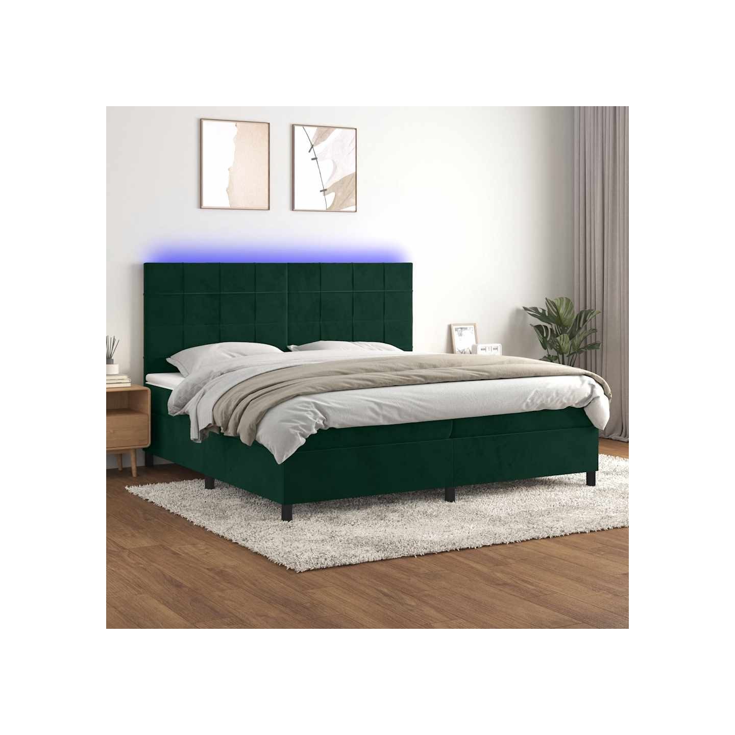 Sommier à lattes de lit matelas et LED Vert foncé 200x200 cm