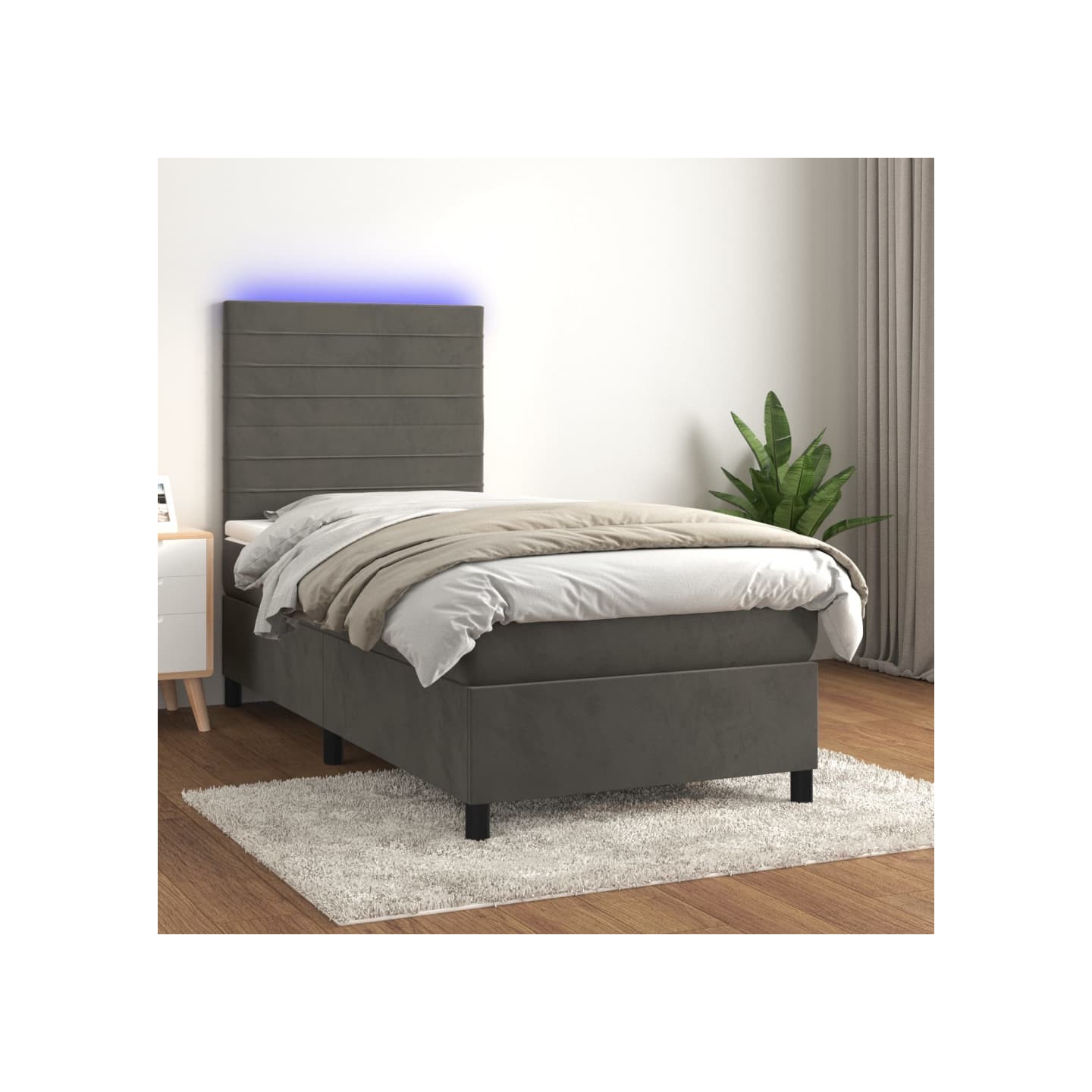 Sommier à lattes de lit matelas LED Gris foncé 80x200cm Velours