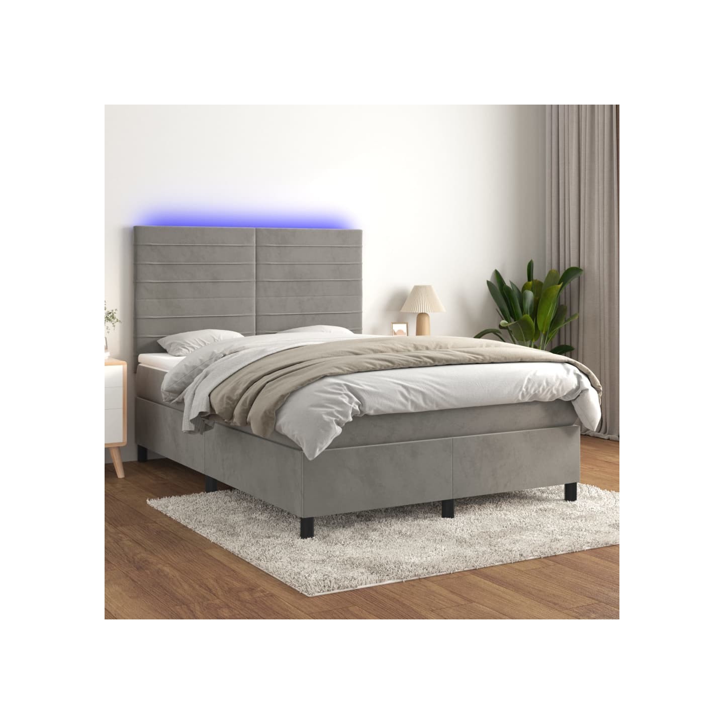 Sommier à lattes de lit avec matelas LED Gris clair 140x190 cm