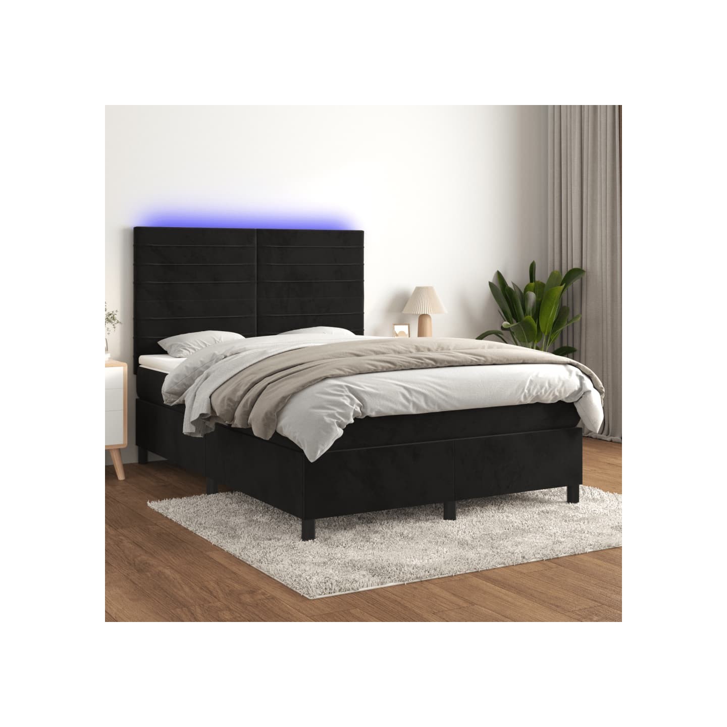 Sommier à lattes de lit avec matelas LED Noir 140x200cm Velours