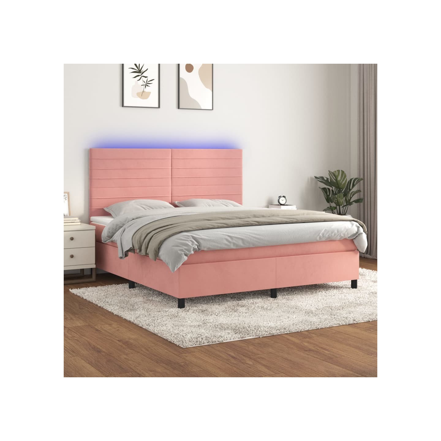 Sommier à lattes de lit avec matelas LED Rose 160x200cm Velours