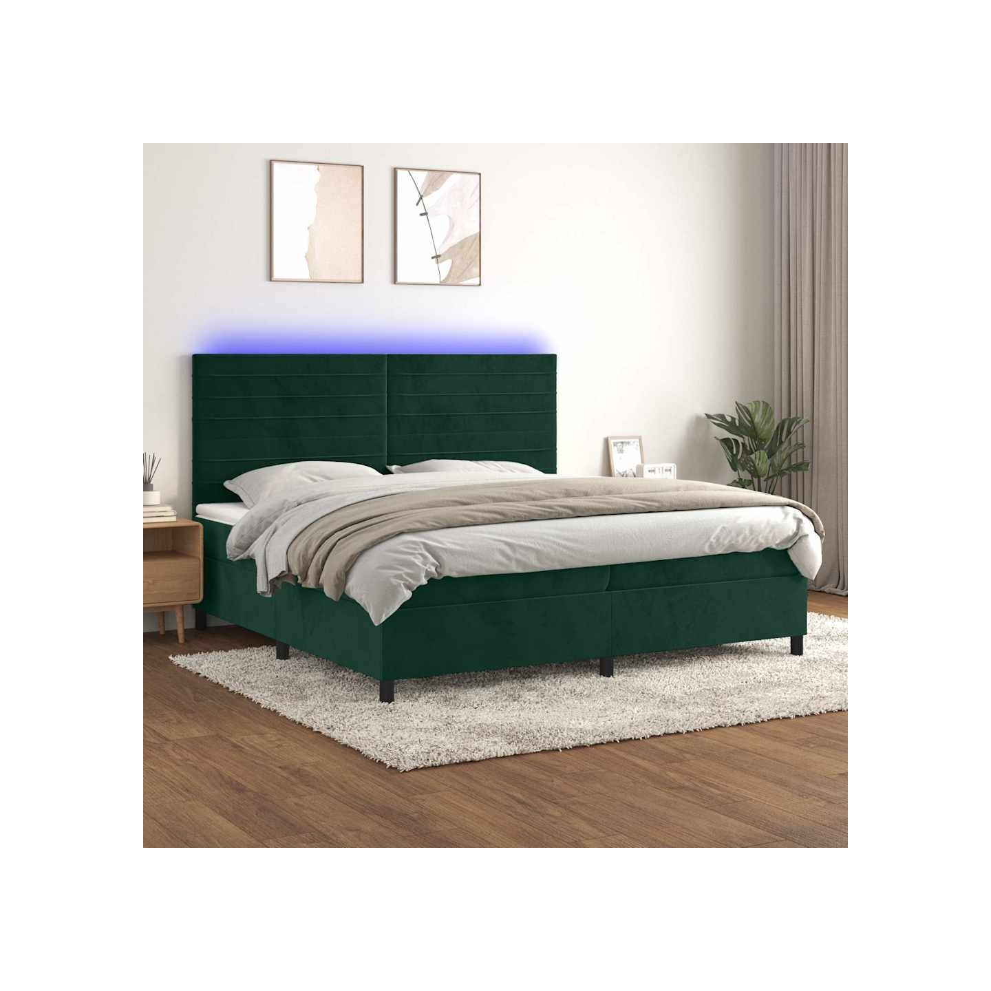 Sommier à lattes de lit avec matelas LED Vert foncé 200x200 cm