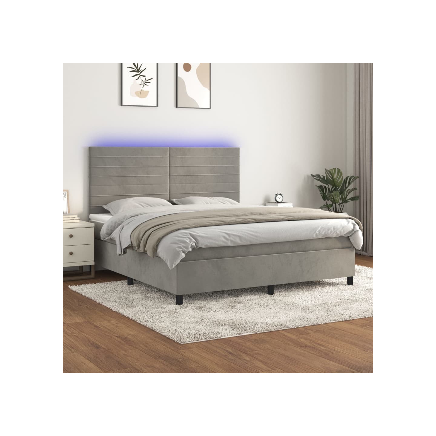 Sommier à lattes de lit avec matelas LED Gris clair 180x200 cm