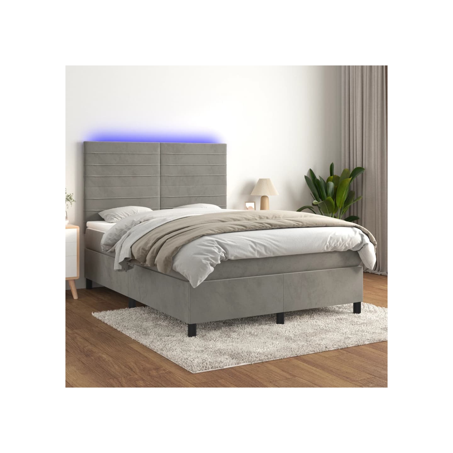 Sommier à lattes de lit avec matelas LED Gris clair 140x200 cm