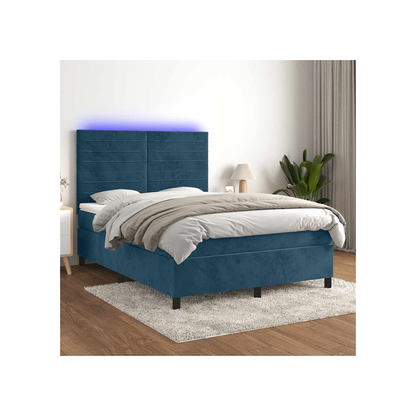 Sommier à lattes de lit avec matelas LED Bleu foncé 140x200 cm