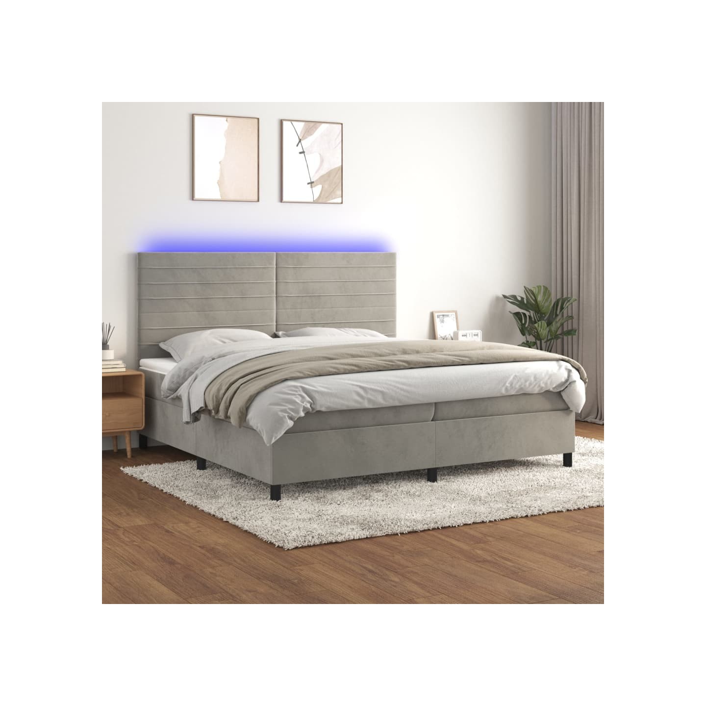 Sommier à lattes de lit avec matelas LED Gris clair 200x200 cm