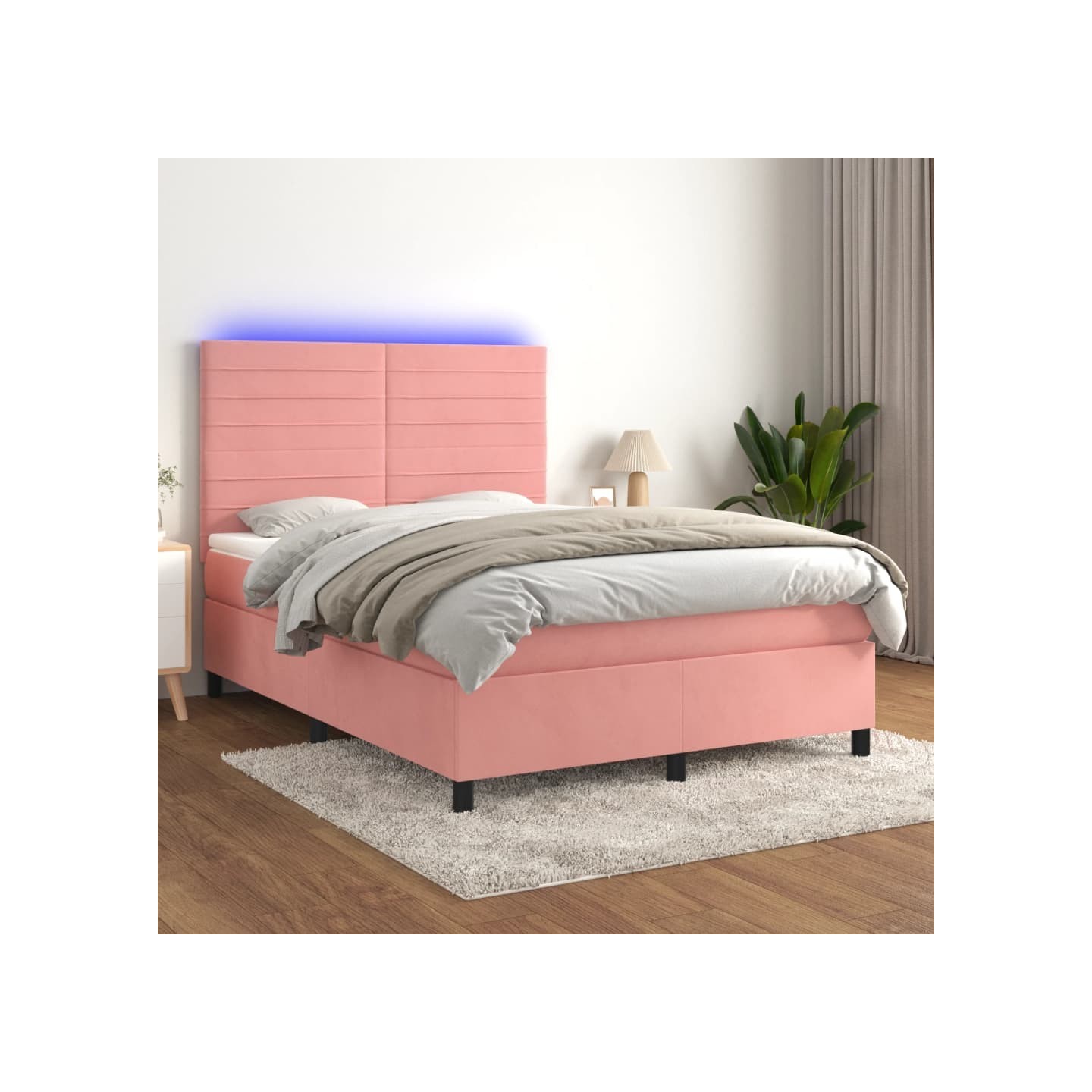 Sommier à lattes de lit avec matelas LED Rose 140x200cm Velours