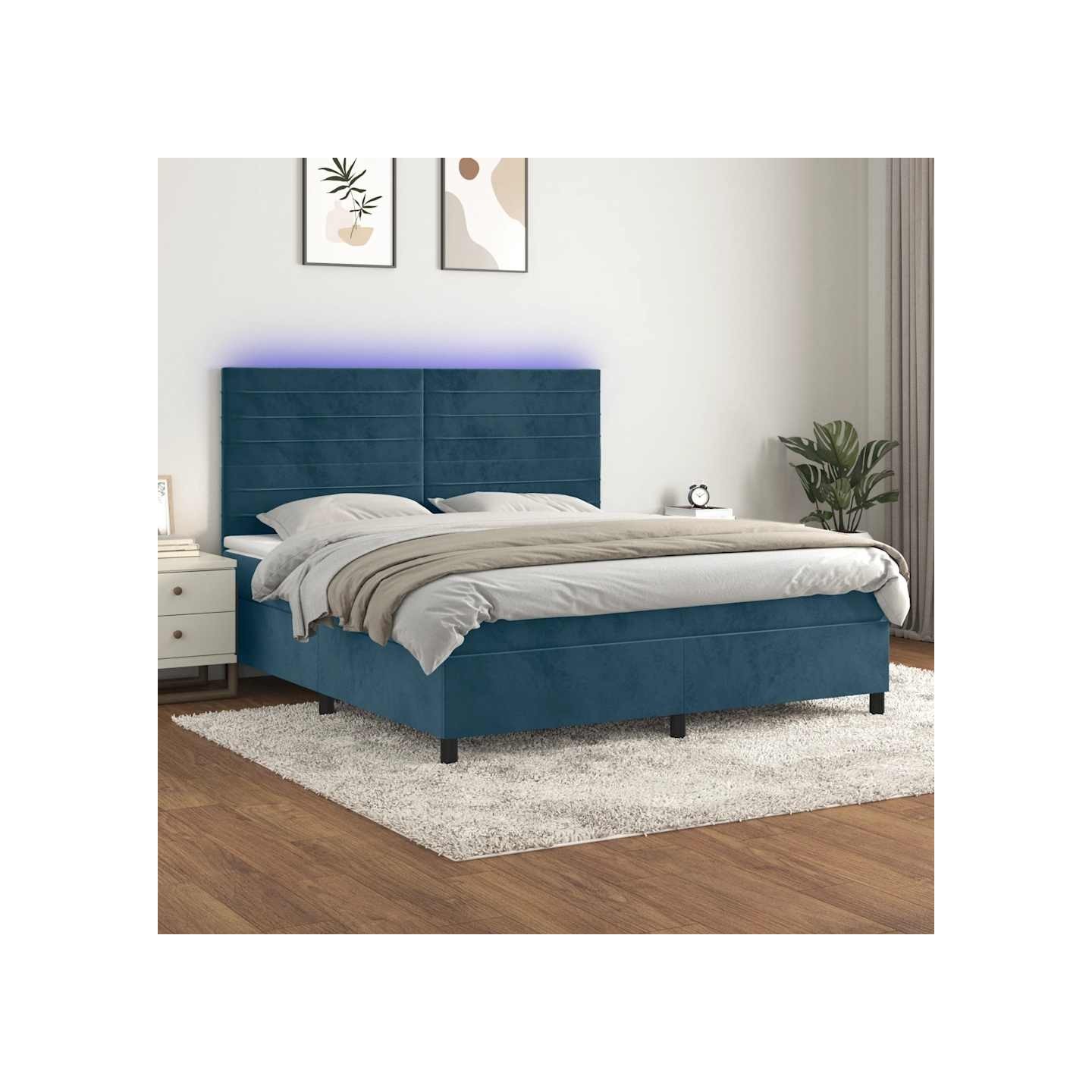 Sommier à lattes de lit avec matelas LED Bleu foncé 160x200 cm