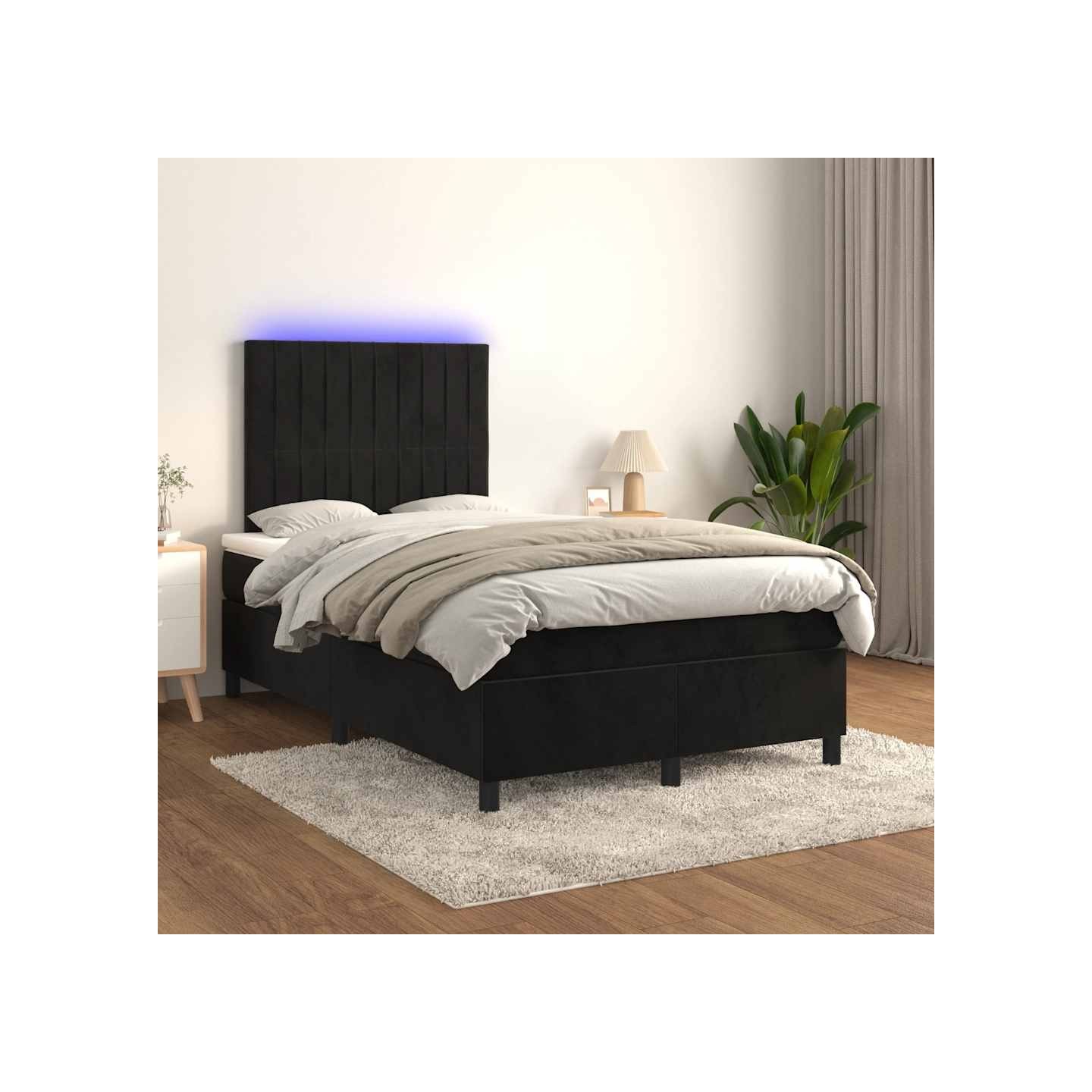 Sommier à lattes de lit avec matelas LED Noir 120x200cm Velours