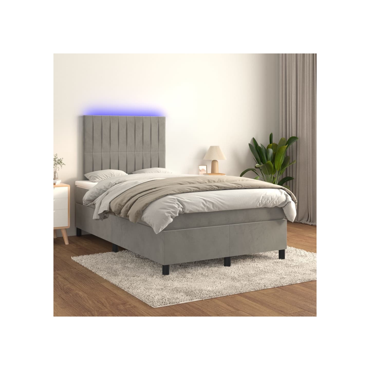 Sommier à lattes de lit avec matelas LED Gris clair 120x200 cm