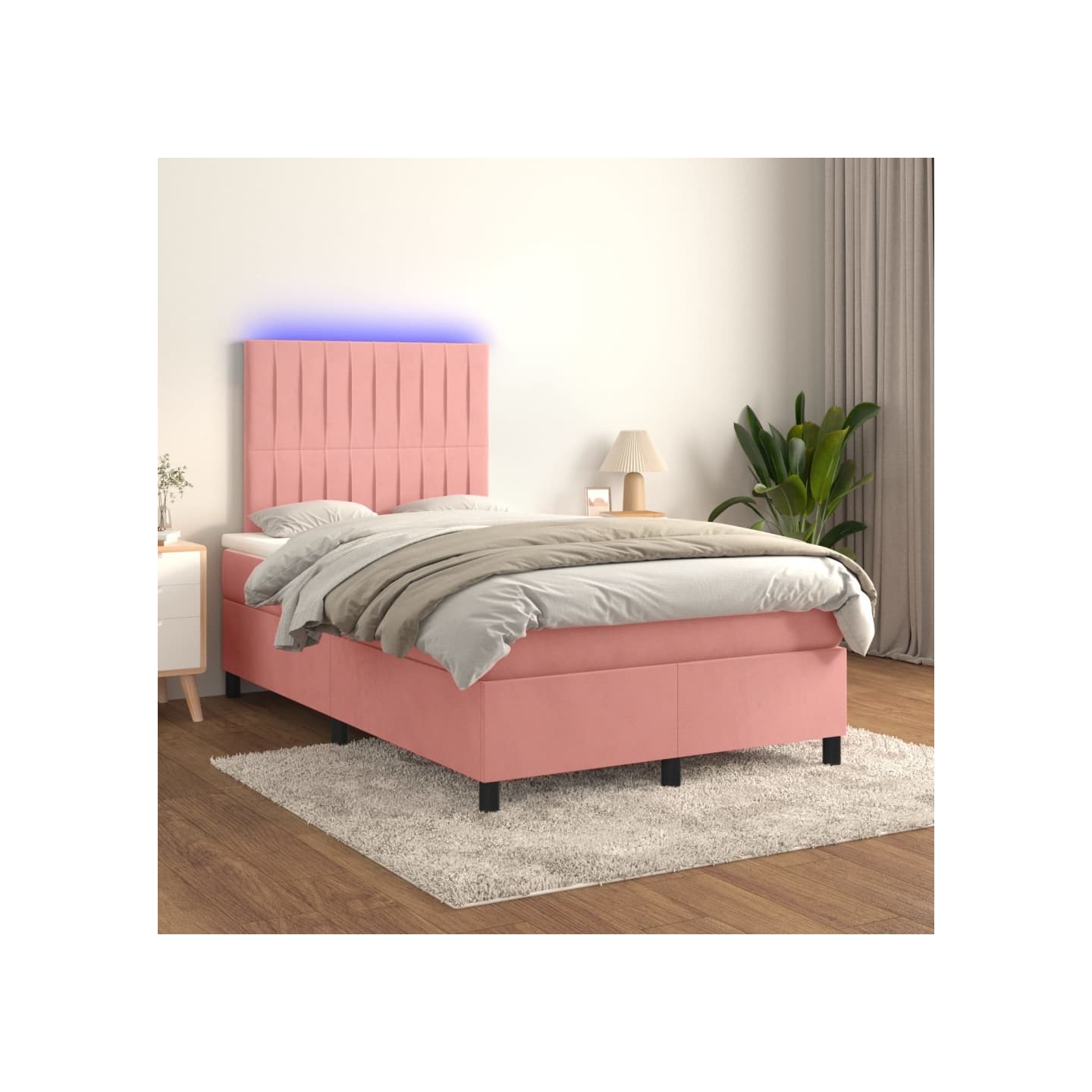 Sommier à lattes de lit avec matelas LED Rose 120x200cm Velours
