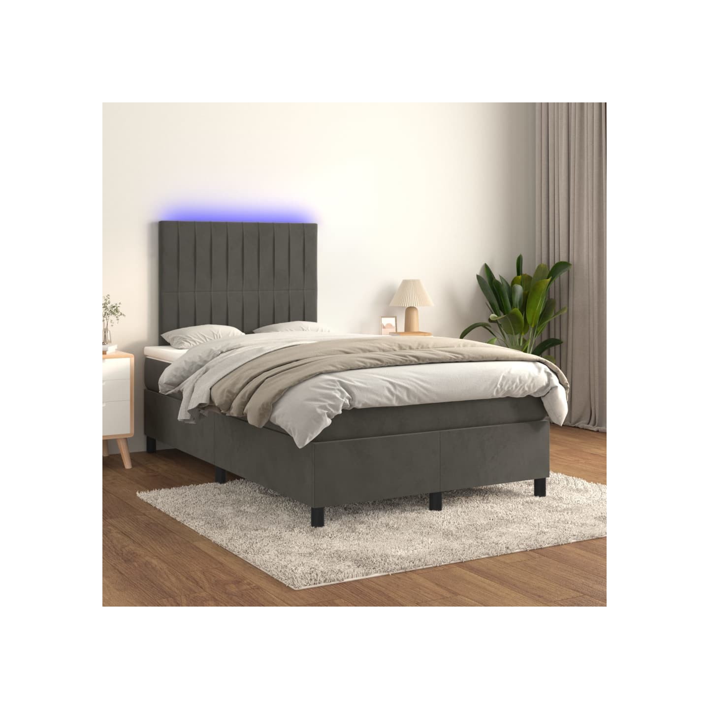 Sommier à lattes de lit avec matelas LED Gris foncé 120x200 cm
