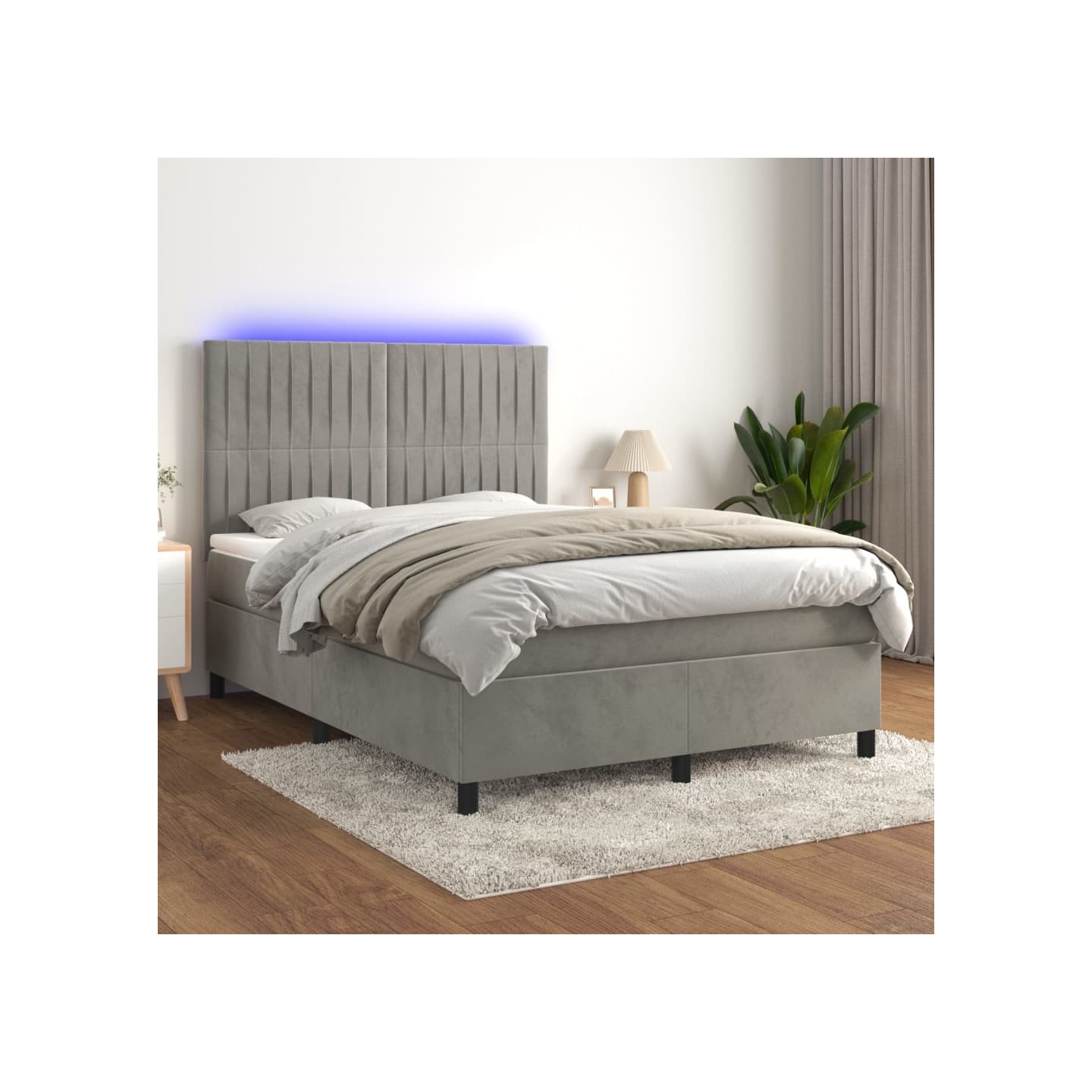 Sommier à lattes de lit avec matelas LED Gris clair 140x190 cm